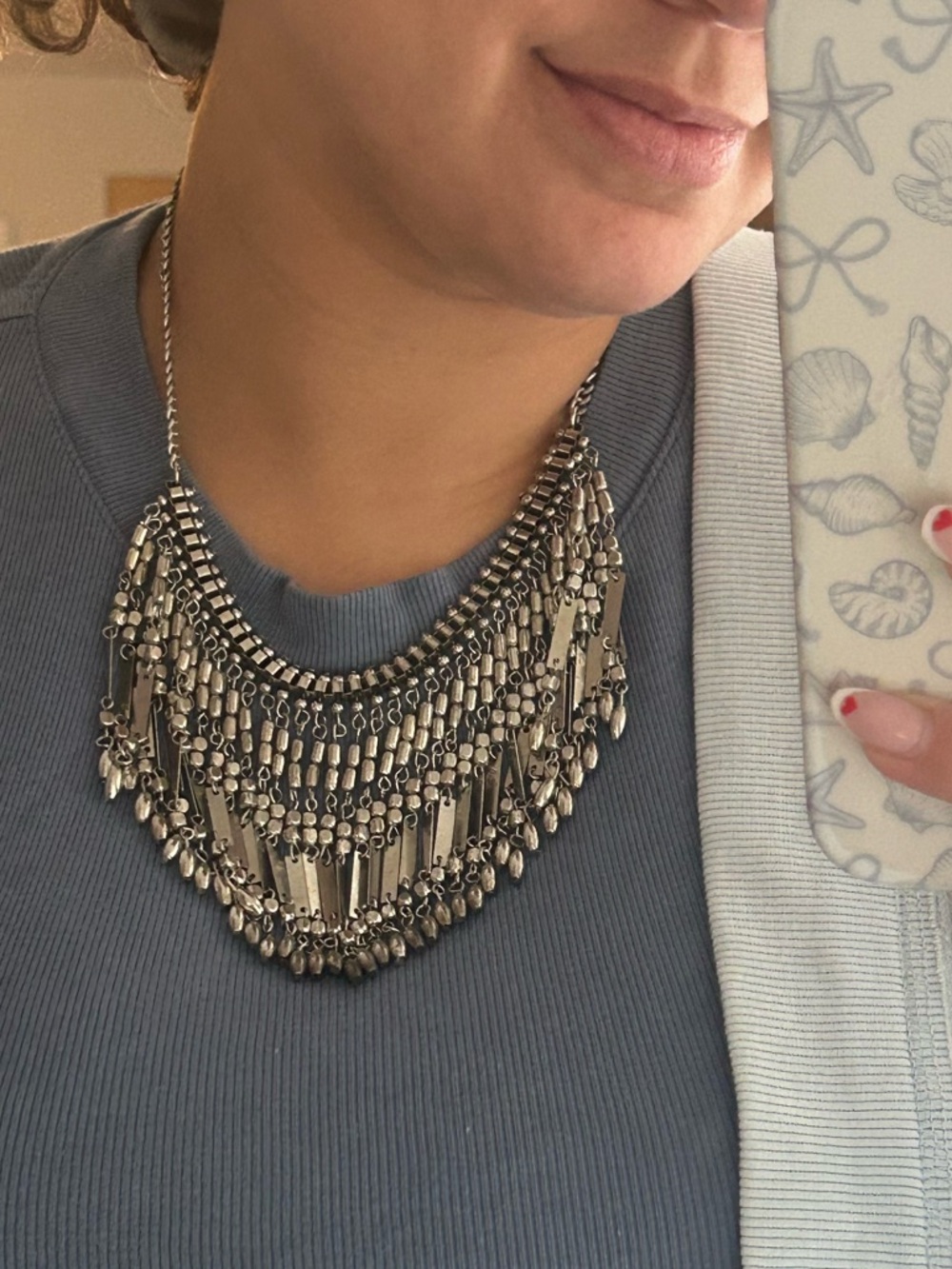 Silver Multi-Layer Fringe Statement Necklace - Women Jewelry